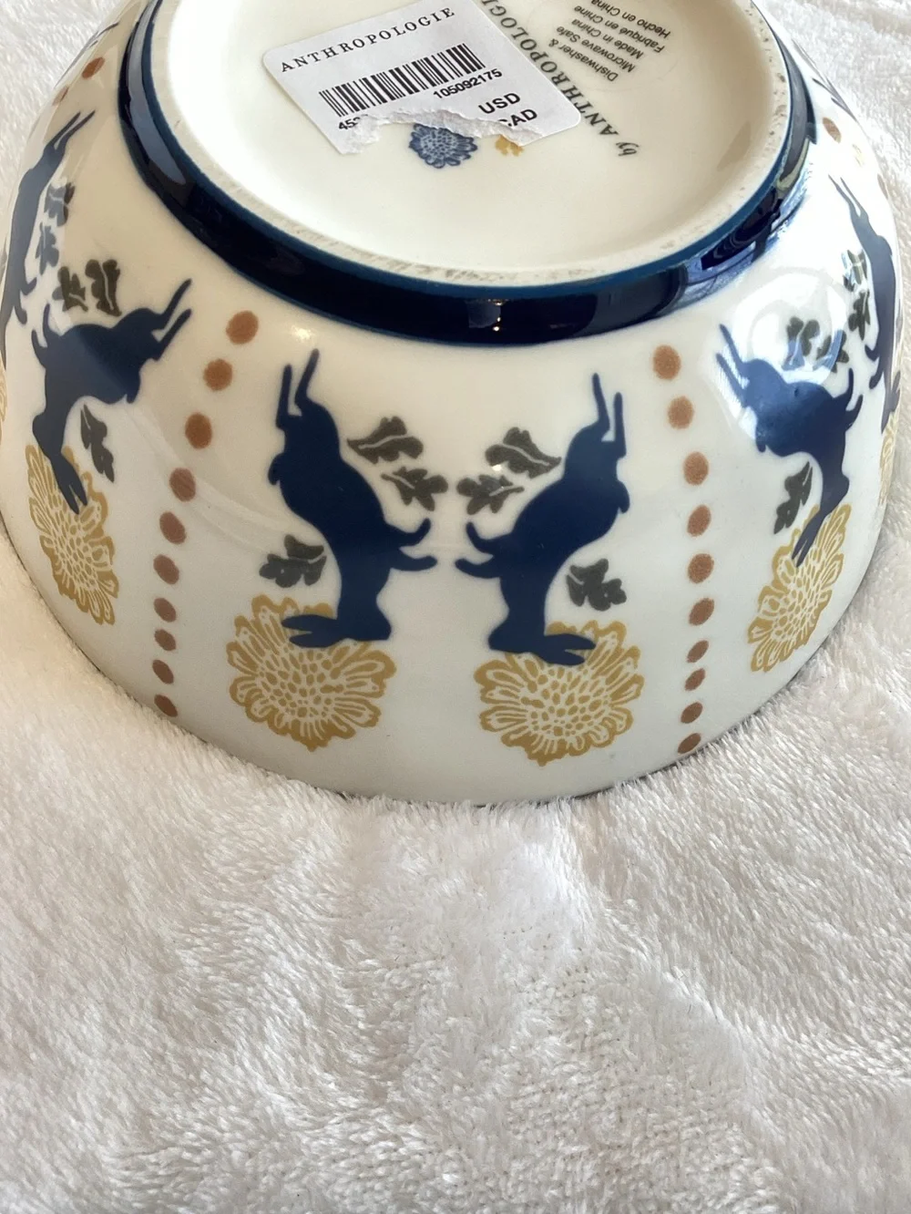 Anthropologie Bunny Stoneware Bowl Millie Yogurt New Rustic Blue Yellow Set of 4